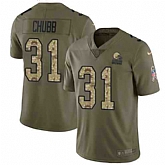 Youth Nike Browns 31 Nick Chubb Olive Camo Salute to Service Limited Jersey Dyin